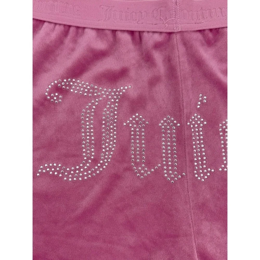 Juicy Couture Rhinestone Logo Pink Velour Lounge Shorts XL Y2K Revive - Picture 10 of 13